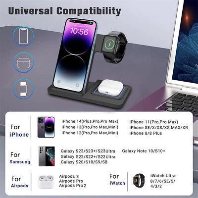 3in1 kabelloses Ladegerät Dock Ständer Für Apple Watch Ultra S9 iPhone 15 Pro 14